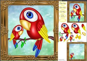 Beautiful Red Parrot with Baby 8x8 Mini Kit