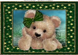 Fuzzy Brown Bear with Green Star Bow A4