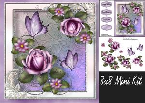 Beautiful Lilac Roses & Butterflies 8x8 Mini Kit