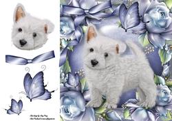 Adorable Westie in Blue Roses 8x8