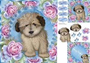 Beautiful Shaggy Dog with Roses 8x8 Mini Kit