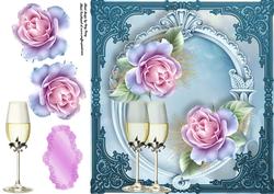 Beautiful Roses with Champagne Glasses 8x8