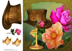 Beautiful Gold Top Hat with Rose's 8x8