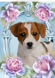 Cute Jack Russel in Blue Roses A4