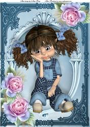 Little Kiki Girl with Blue Frosted Roses A4