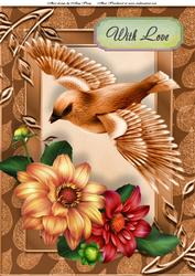 Beautiful Orange & Red Roses with Bird A4