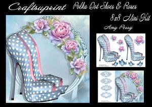 Blue Polka Dot Shoes with Roses 8x8 Mini Kit