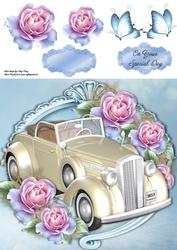 Beautiful Cream Wedding Car with Blue Roses 8x8