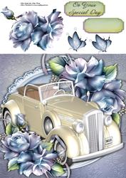 Beautiful Cream Wedding Car with Pale Blue Roses 8x8