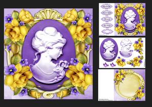 Beautiful Violet Cameo with Yellow Roses 8x8 Mini Kit