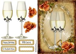 Elegant Champagne Glass's & Peach Rose's