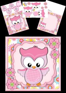 Gorgeous Little Pink Owl with Flowers 8x8 Mini Kit