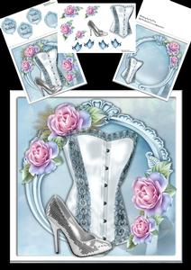 Beautiful White & Silver Corset with Roses 8x8 Mini Kit