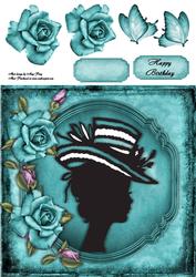 Beautiful Black Silhouette with Turquoise Roses