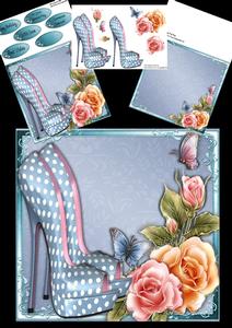 Beautiful Aqua Polka Dot Shoes with Glow Roses 8x8 Mini Kit