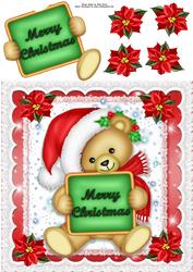 Cute Teddy Bear Holding a Sign 8x8