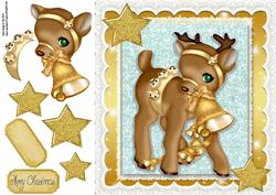 Gold Reindeer with Stars 8x8