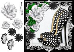 Beautiful Black & White Polka Dot Shoes with Flowers 8x8