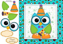 Adorable Blue Owl with Party Hat 8x8
