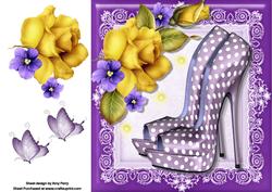 Beautiful Lilac Polka Dot Shoe with Yellow Roses 8x8