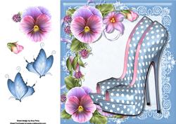 Beautiful Blue Pokla Dot Shoes with Pansy's 8x8