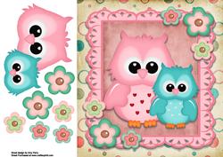 Pink &turquoise Owl's 8x8