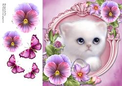 Beautiful White Fluffy Kitten with Flowers 8x8