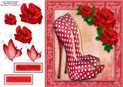 Beautiful Red Polka Dot Shoe with Red Rose 8x8