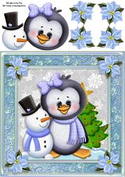 Gorgeous Penguin with Snowman 8x8