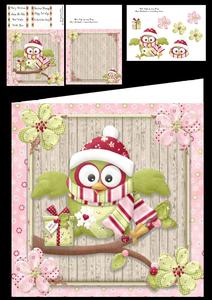Festive Green Owl with Present 8x8 Mini Kit