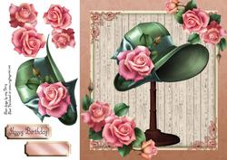 Beautiful Green Hat with Roses 8x8