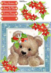 Adorable Teddy with Christmas Flowers