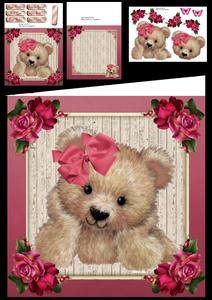 Adorable Bear with Pink Roses 8x8 Mini Kit