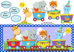 Animal Train in Blue Polka Dot Frame