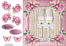 Champagne Glass's with Pink Roses 8x8