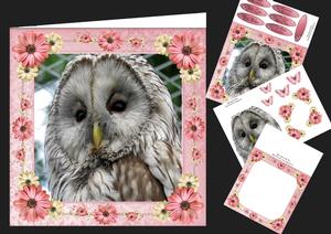 Beautiful Brown Owl with Pink Flowers 8x8 Mini Kit