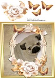 Beautiful Pug with Cream & Gold Roses