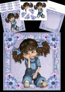 Gorgeous Girl with Purple & Blue Flowers 8x8 Mini Kit
