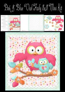 Pink & Blue Owl Family 8x8 Mini Kit