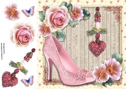 Beautiful Pink Shoe with Roses 8x8