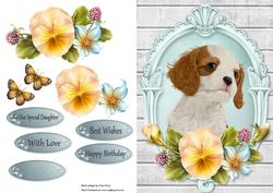 Cute Cavalier with Yellow Pansy's