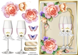 Beautiful Pink Rosess With Champagne Glasss