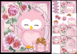 Pretty Pink Owl With Present 8x8 Mini Kit