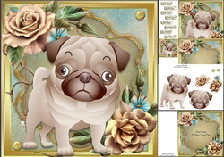 Adorable Pug With Beautiful Roses 8x8 Mini Kit