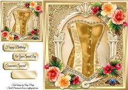 Beautiful Gold Basque With Summer Roses 8x8