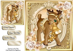 Golden Reindeer With Roses 8x8