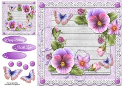 Beautiful Lilac Pansys With Butterflies 8x8