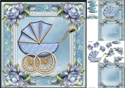 Baby Boy Pram With Roses 8x8 Mini Kit