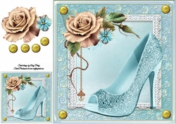 Beautiful Aqua Shoe With Cream Roses 8x8