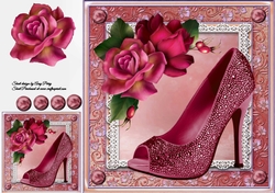 Beautiful Deep Pink Shoe & Roses 8x8